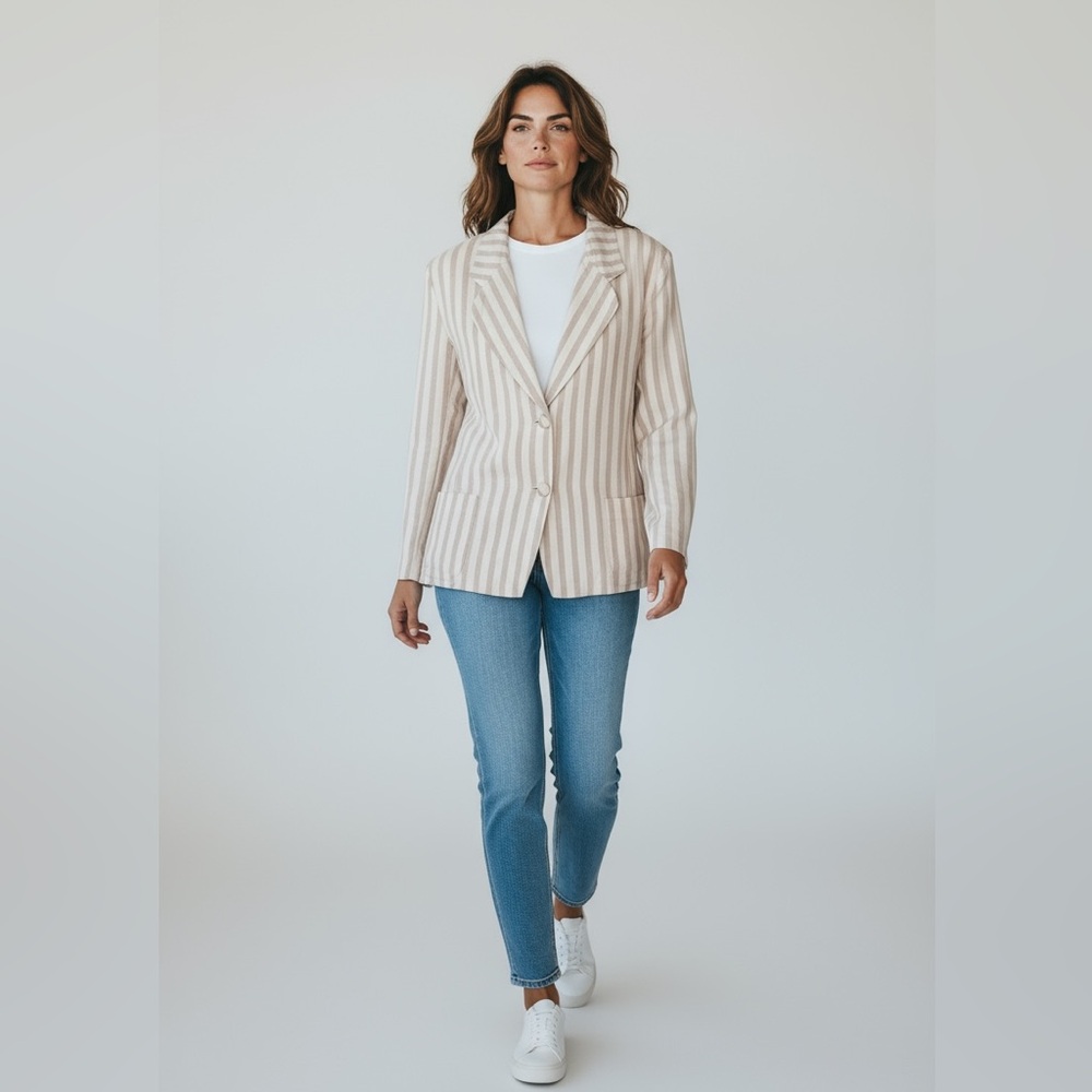 Rampage Vintage 90s Striped Beige and Pink Blazer
